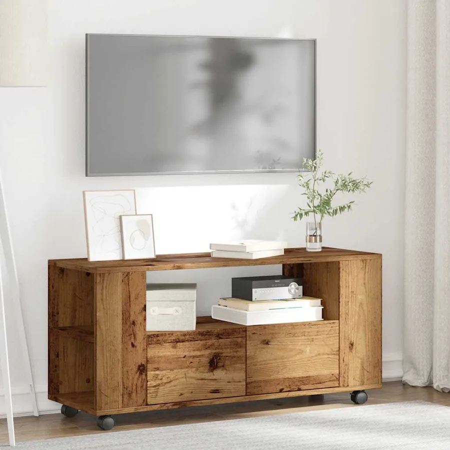 Meuble TV avec roulettes vieux bois bois d'ingénierie - 3
