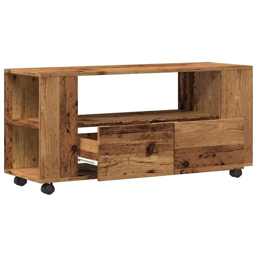 Meuble TV avec roulettes vieux bois bois d'ingénierie - 5