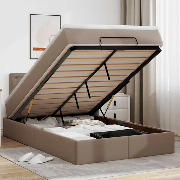 Lit ottoman avec matelas & LED cappuccino 120x190cm similicuir