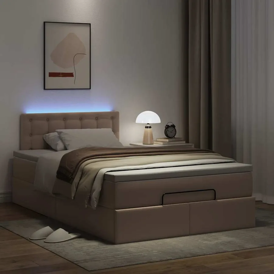 Lit ottoman avec matelas & LED cappuccino 120x190cm similicuir - 3