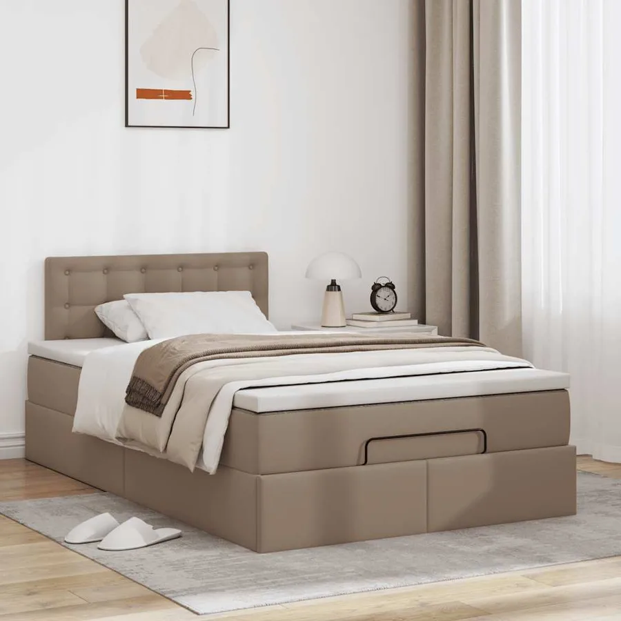 Cadre de lit ottoman et matelas cappuccino 120x190cm similicuir - 3