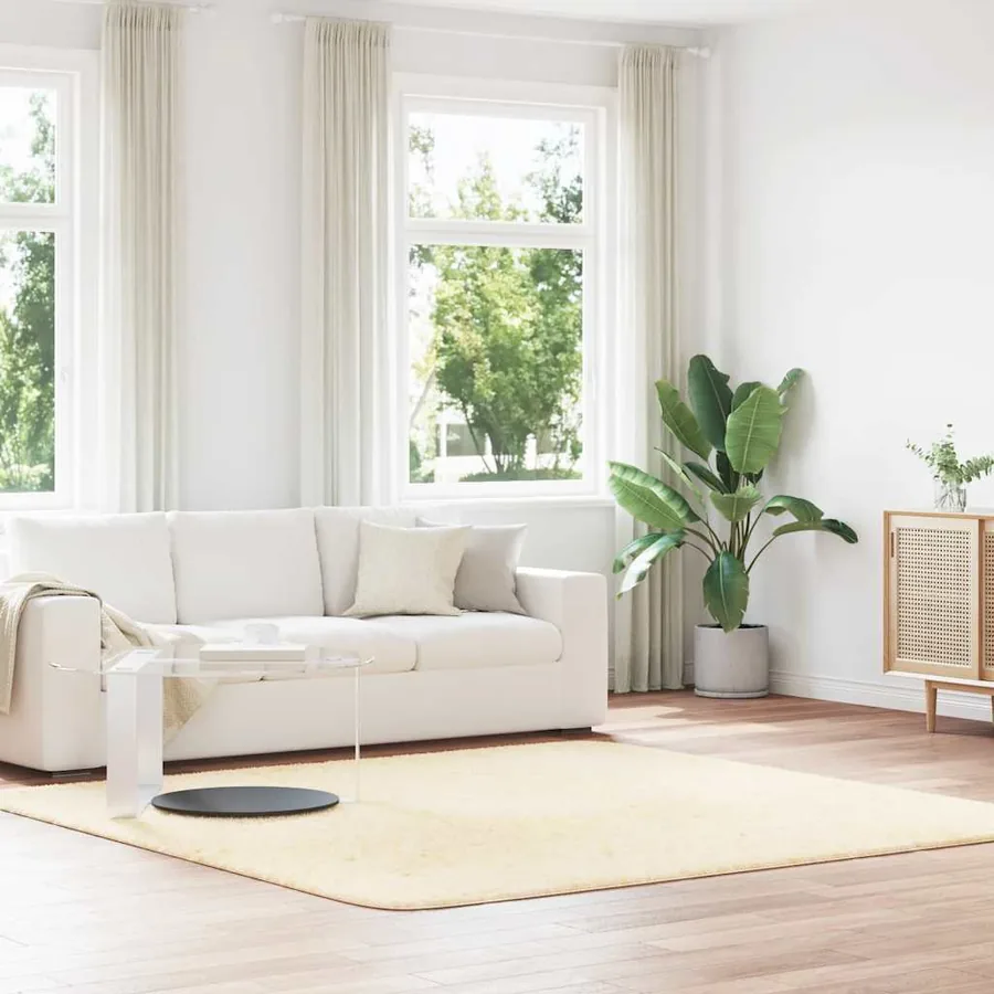 Tapis shaggy à poils longs NAVARRA crème 240x240 cm polyester