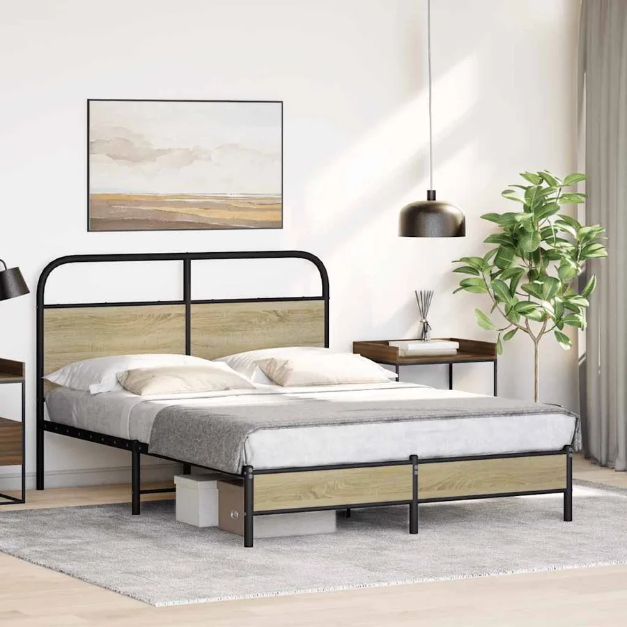 Cadre de lit sans matelas 135x190 cm chêne sonoma - 4
