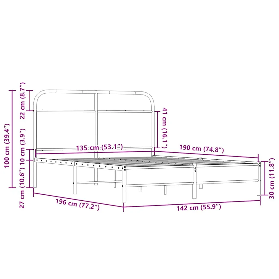 Cadre de lit sans matelas 135x190 cm chêne sonoma - 9