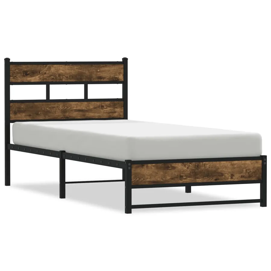 Cadre de lit en métal sans matelas chêne fumé 75x190 cm - 2