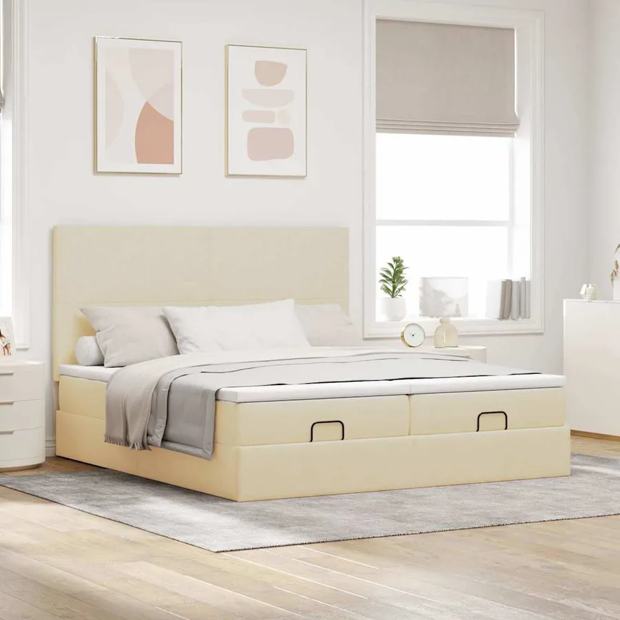 Cadre de lit ottoman avec matelas crème 180x200 cm tissu - 4