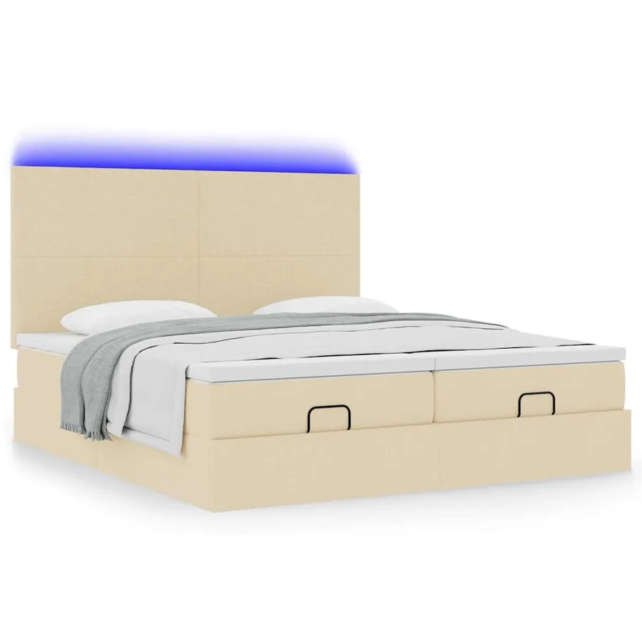 Cadre de lit ottoman avec matelas crème 180x200 cm tissu - 6