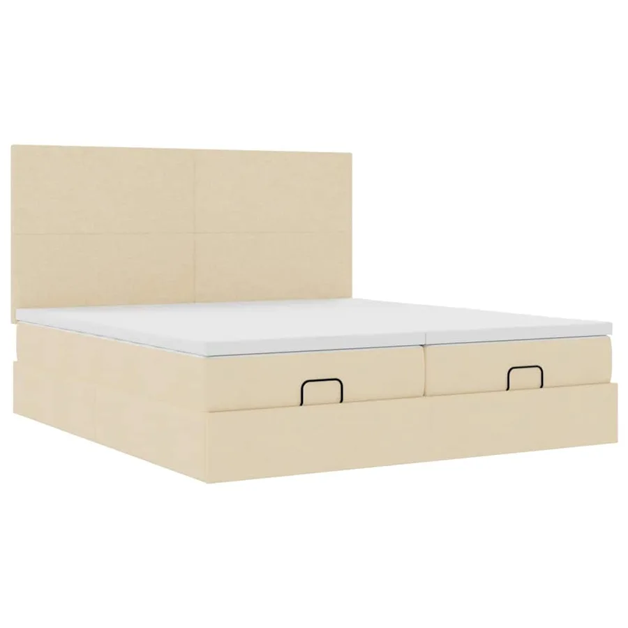 Cadre de lit ottoman avec matelas crème 180x200 cm tissu - 7