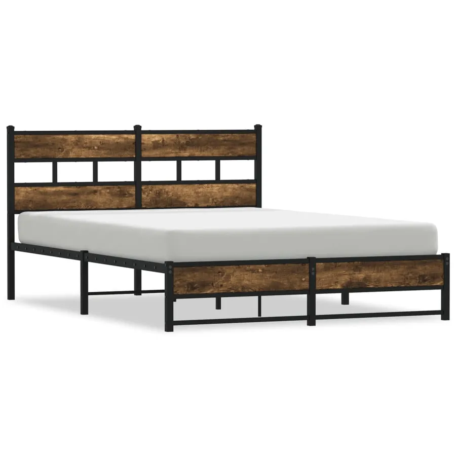 Cadre de lit en métal sans matelas chêne fumé 150x200 cm - 2