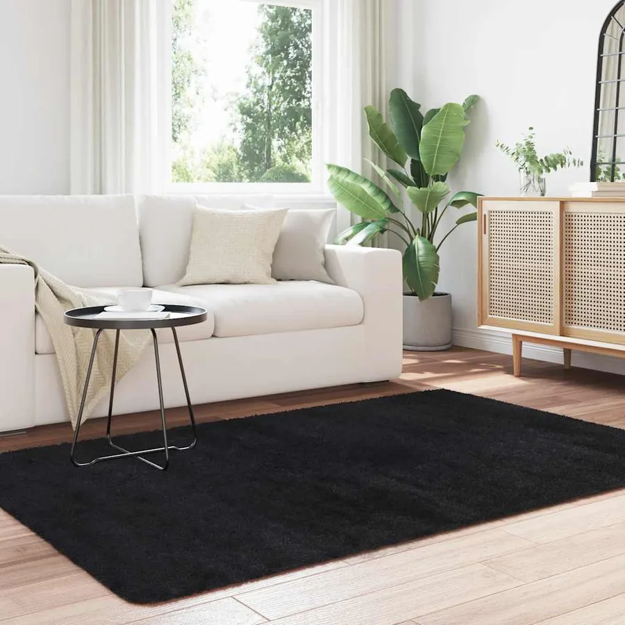 Tapis Shaggy à poils longs NAVARRA noir 130x200 cm polyester - 3
