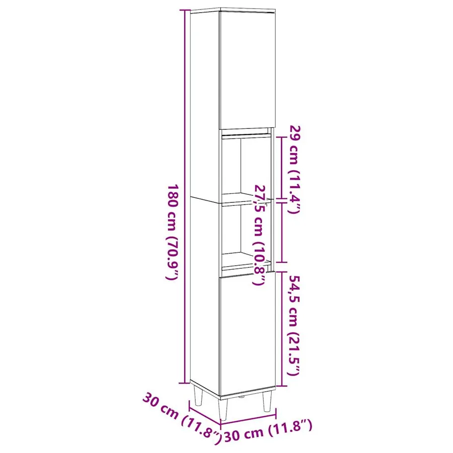 Armoire de salle de bain gris béton 30x30x190 cm - 11