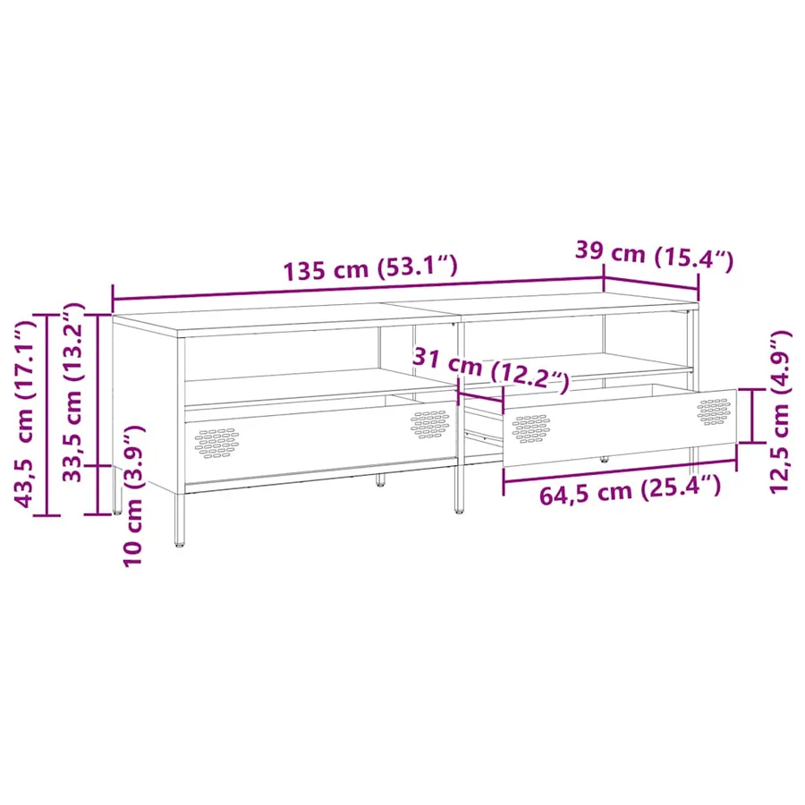 Meuble TV rose 135x39x43,5 cm acier laminé à froid - 12