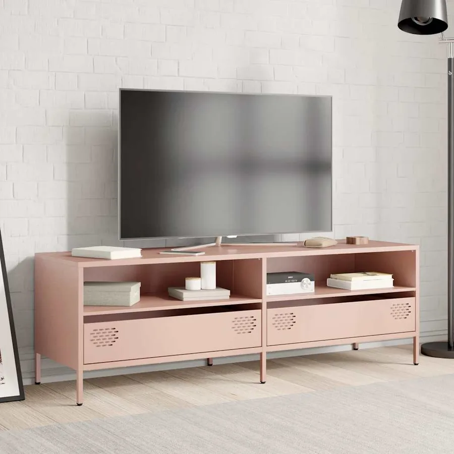 Meuble TV rose 135x39x43,5 cm acier laminé à froid - 3