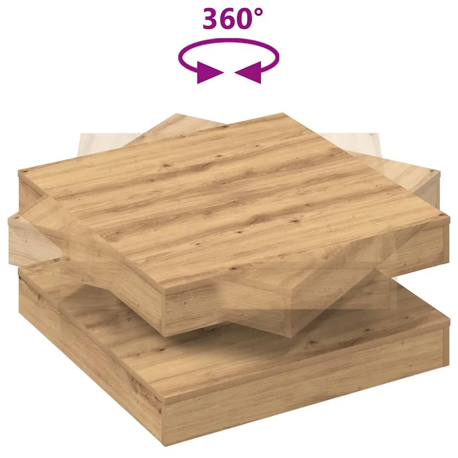 Table basse rotative à 360 degrés chêne artisanal 70x70x34,5 cm - 7