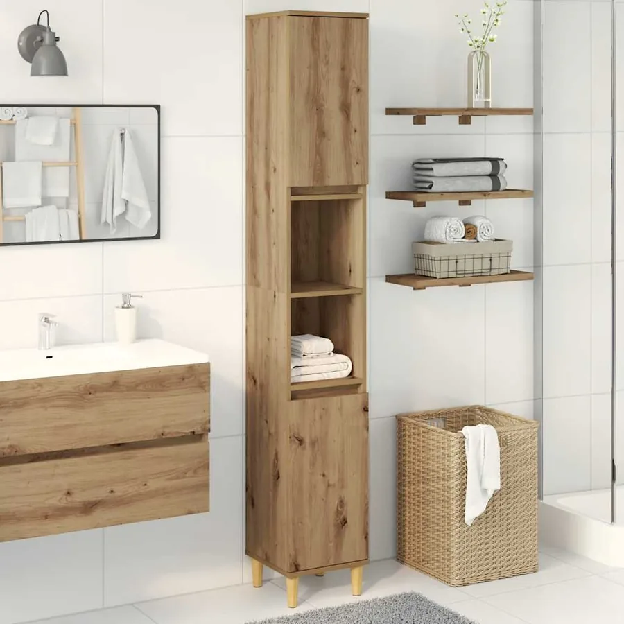 Armoire de salle de bain chêne artisanal 30x30x190 cm