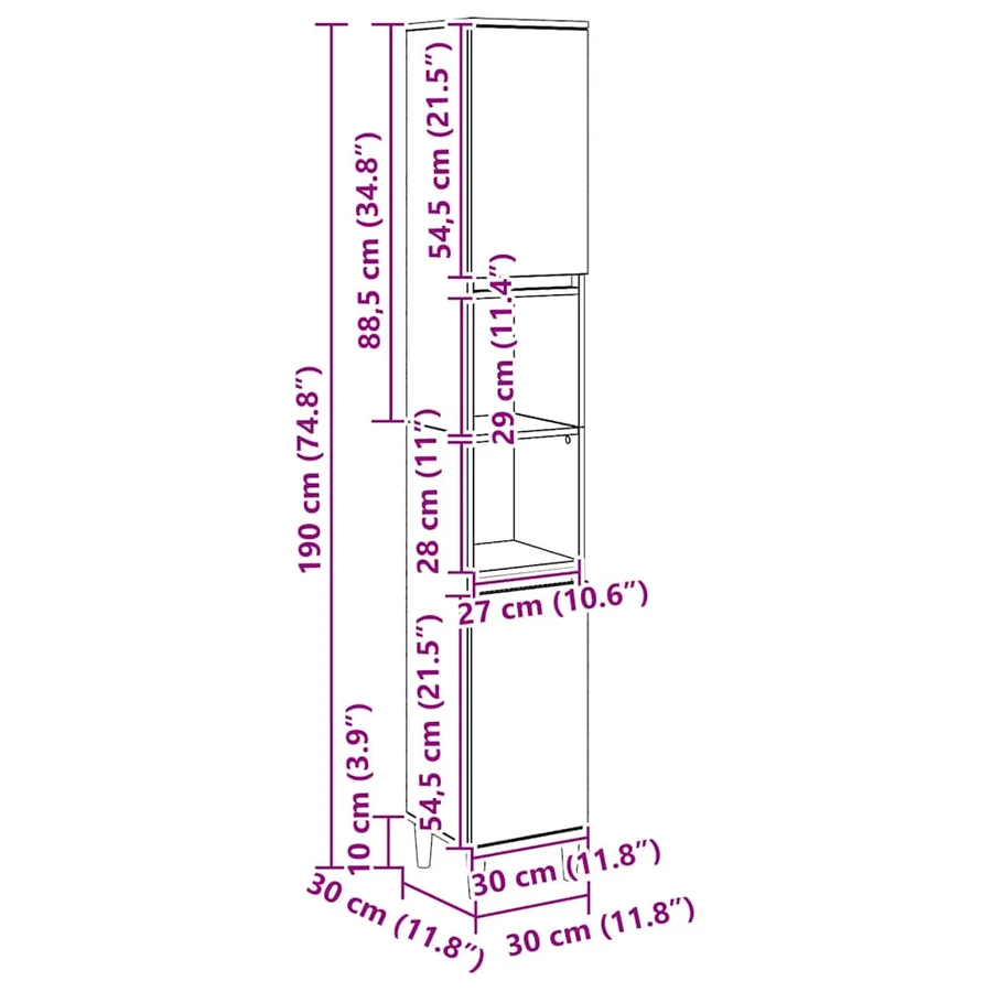 Armoire de salle de bain chêne artisanal 30x30x190 cm - 11