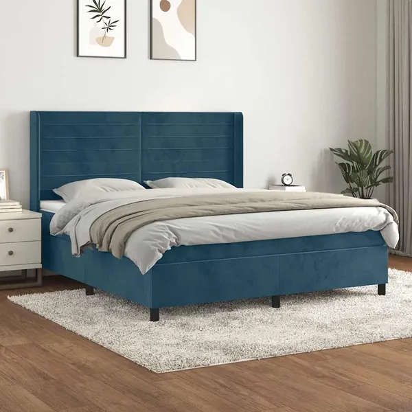 Sommier à lattes de lit et matelas Bleu foncé 180x200cm Velours