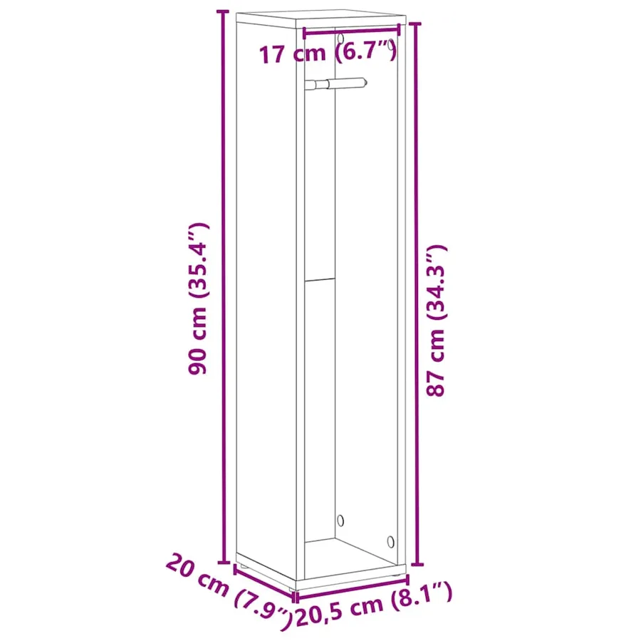 Meuble de salle de bain avec porte-rouleau en chêne artisanal 20,5 x 20 x 90 cm - 9