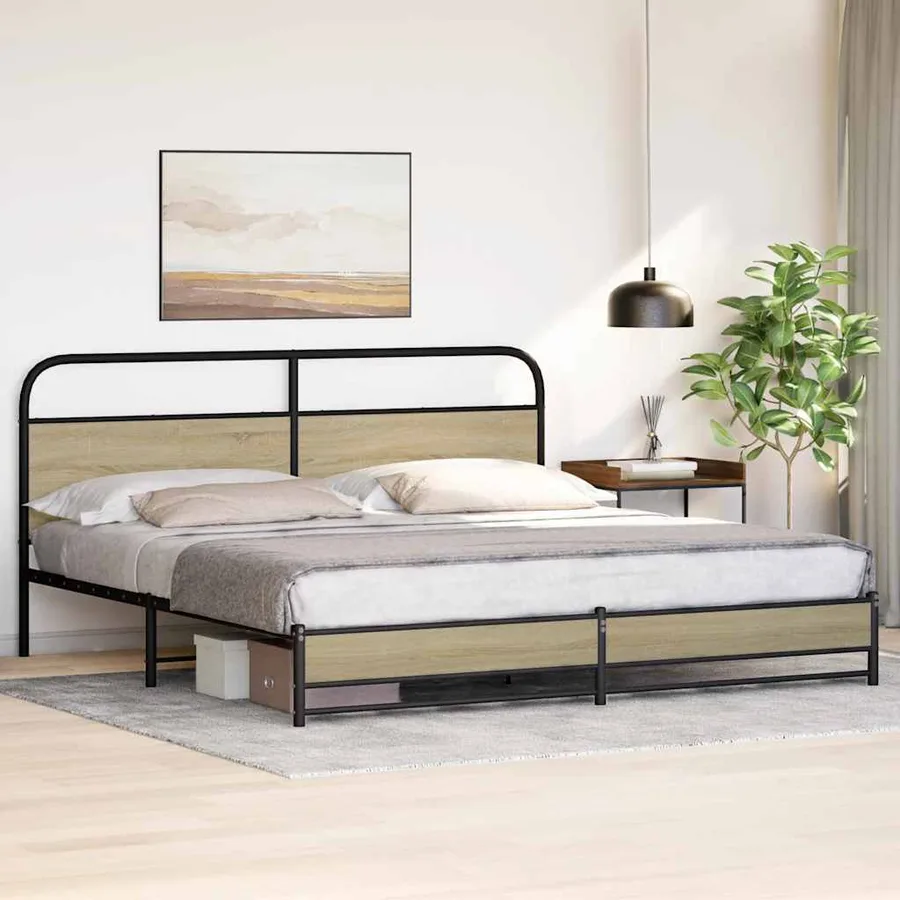 Cadre de lit en métal sans matelas chêne sonoma 180x200 cm - 4
