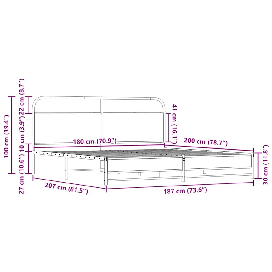 Cadre de lit en métal sans matelas chêne sonoma 180x200 cm - 9