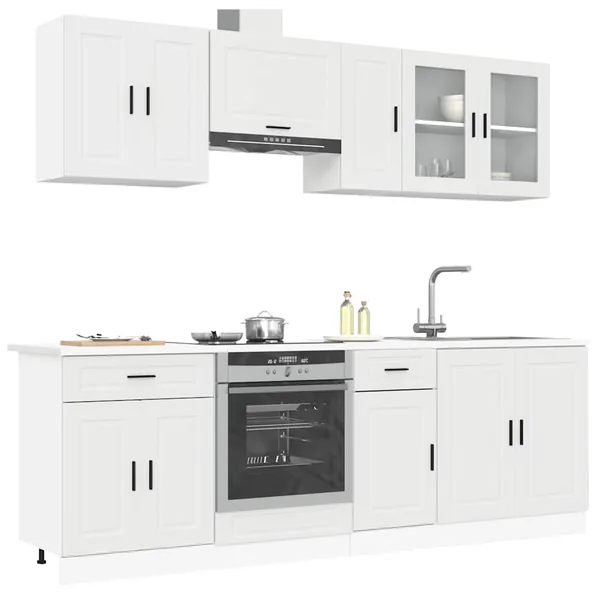 Ensemble de 8 meubles de cuisine "Porto" en bois d'ingénierie blanc