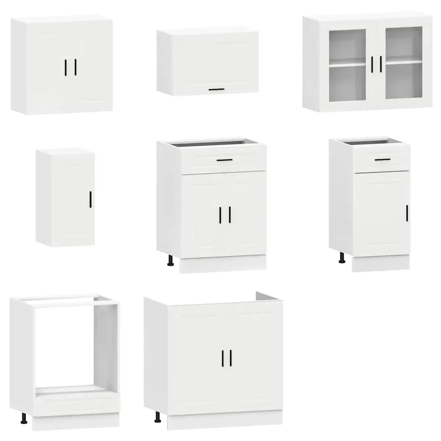 Ensemble de 8 meubles de cuisine "Porto" en bois d'ingénierie blanc - 4