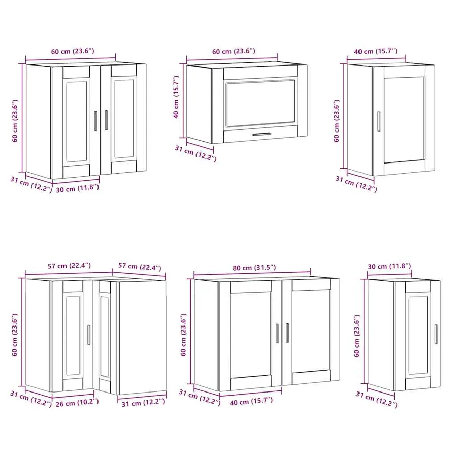 Ensemble d'armoires de cuisine 11 pcs Porto bois d'ingénierie - 11