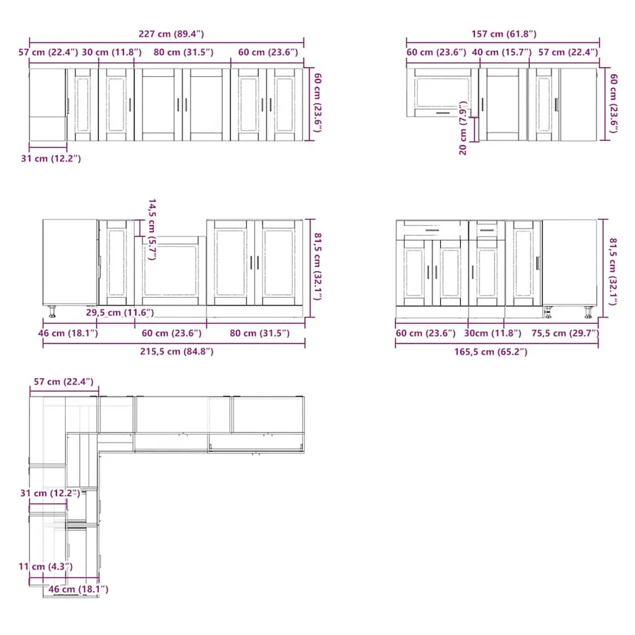 Ensemble d'armoires de cuisine 11 pcs Porto bois d'ingénierie - 9