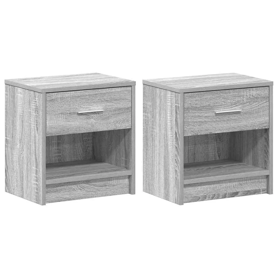 Tables de chevet 2 pcs avec tiroir Gris Sonoma 39x28x41 cm - 2