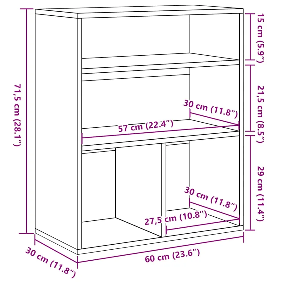 Bibliothèque blanc 60x30x71,5 cm bois d'ingénierie - 9