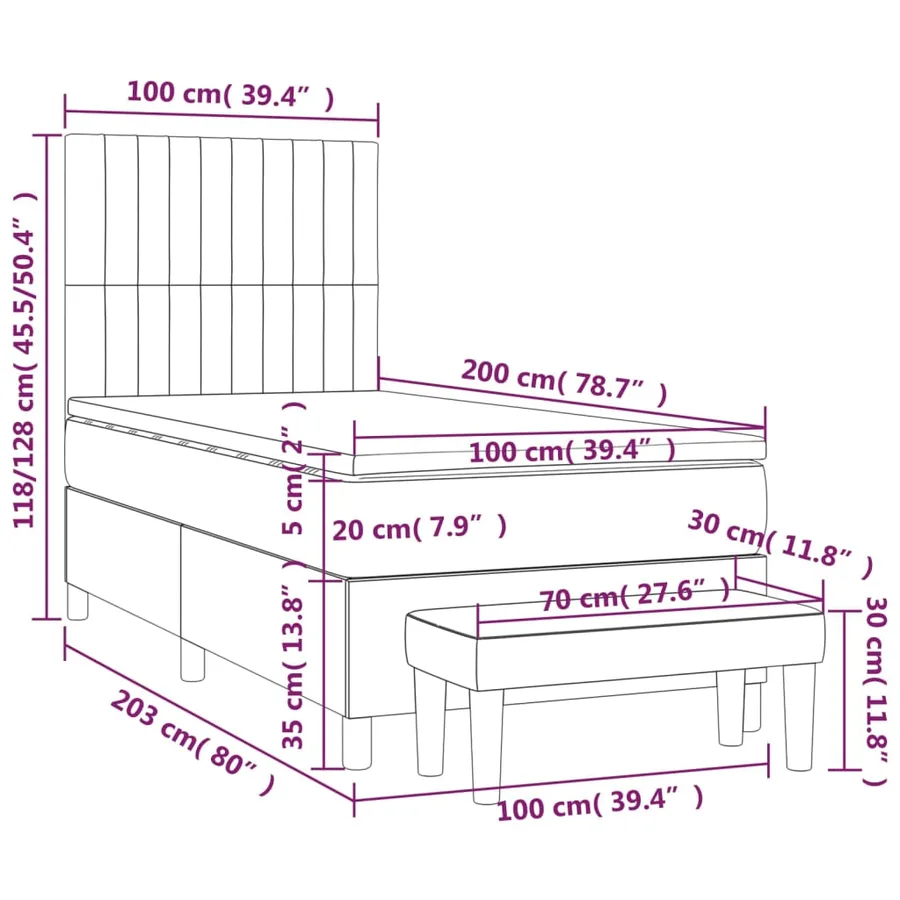 Sommier à lattes de lit avec matelas Crème 100x200 cm Tissu - 8