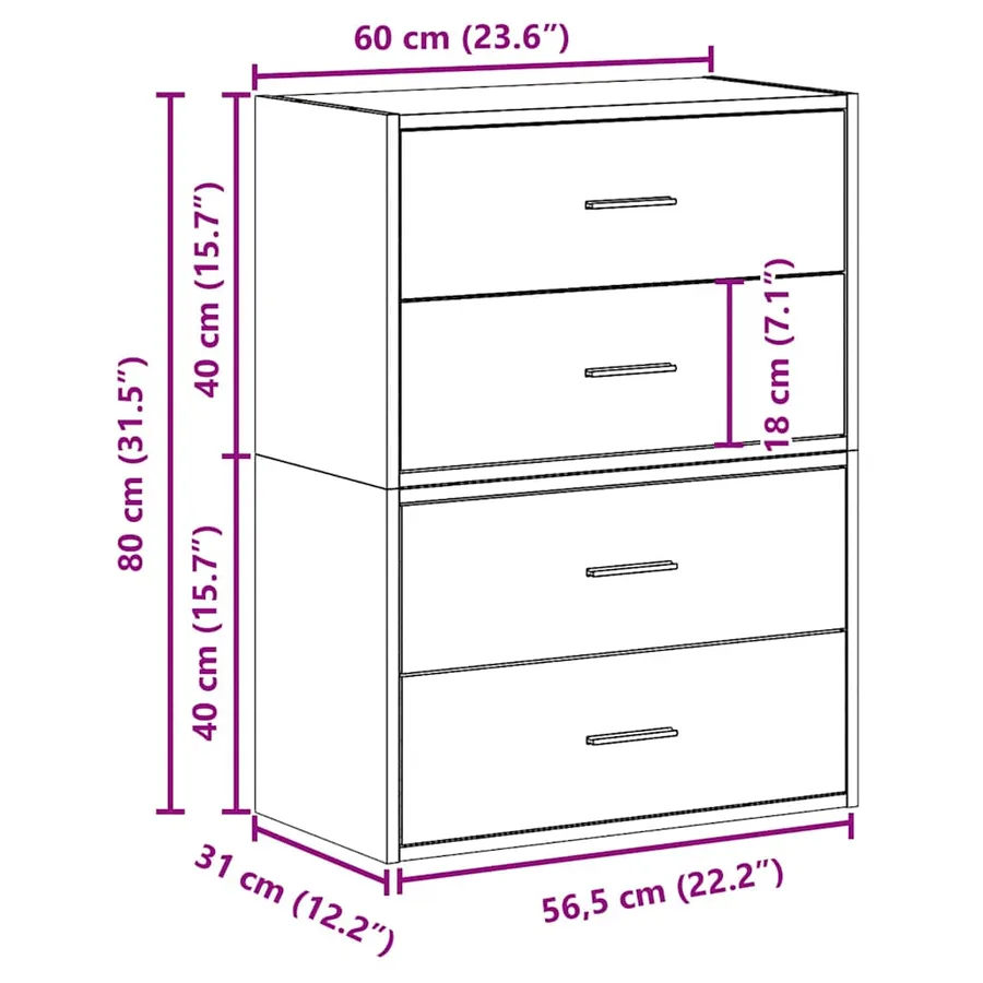 Armoires avec 2 tiroirs 2 pcs chêne noir bois d'ingénierie - 10