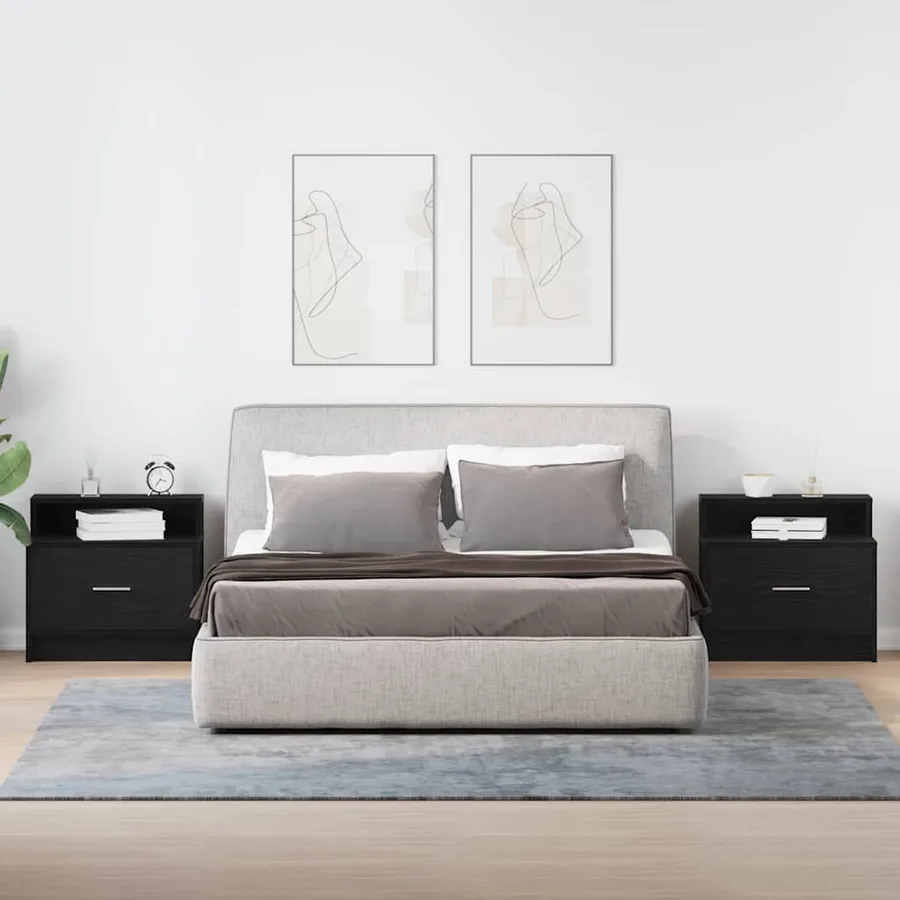 Tables de chevet avec tiroir 2 pcs chêne noir 51x31x47 cm - 3