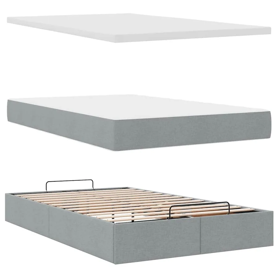 Lit ottoman avec matelas gris clair 120x200 cm tissu - 8