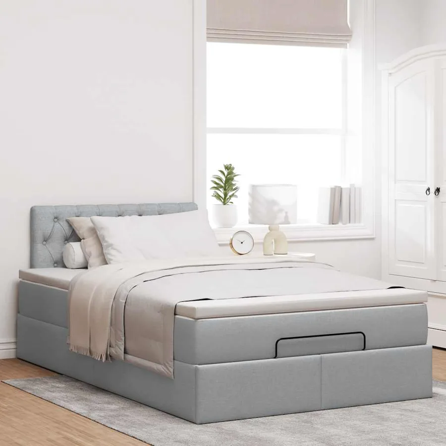 Lit ottoman avec matelas gris clair 120x200 cm tissu - 3
