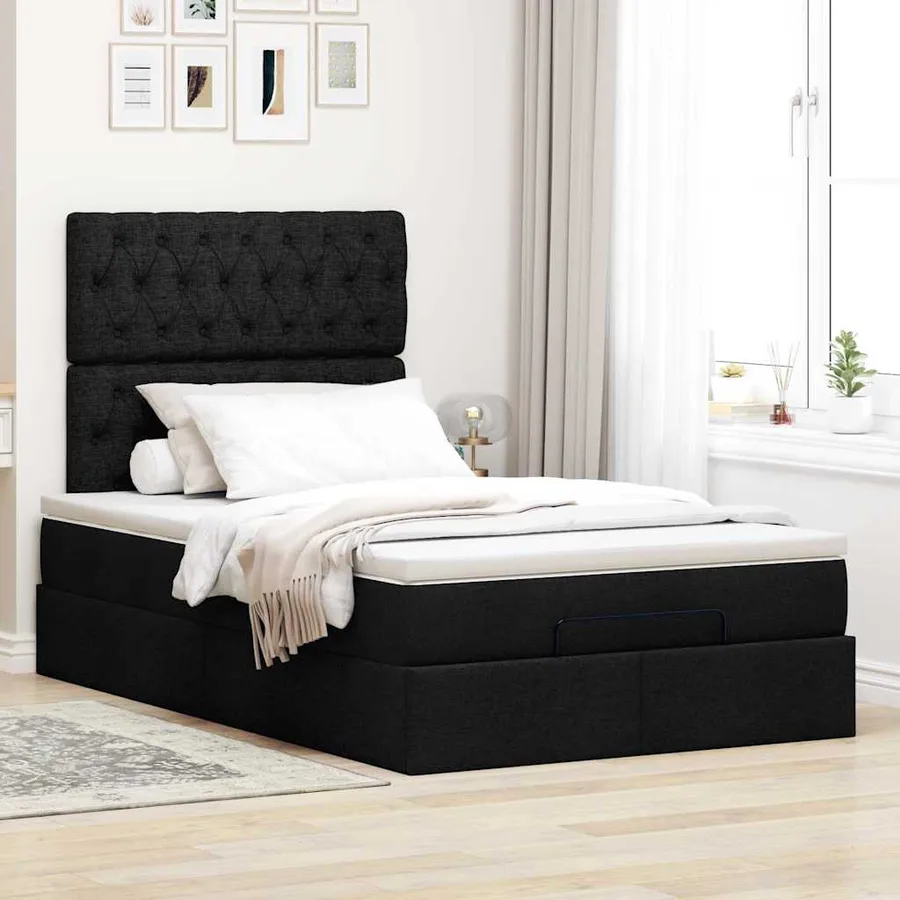 Cadre de lit ottoman avec matelas noir 120x200cm tissu - 4
