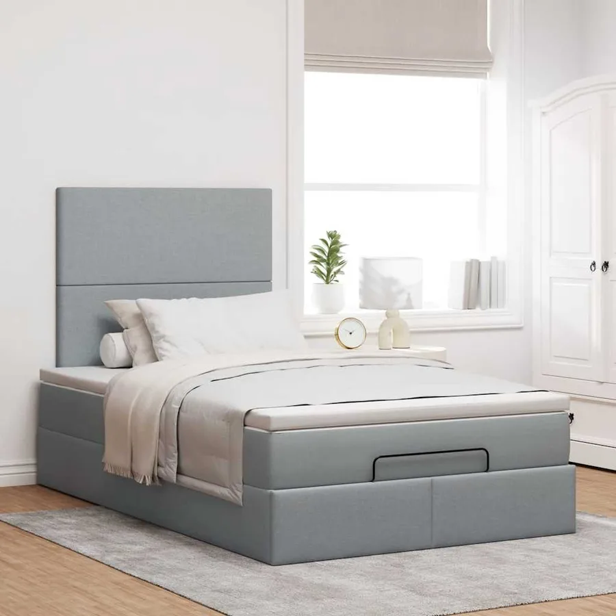 Cadre de lit ottoman et matelas gris clair 120x200 cm tissu - 3