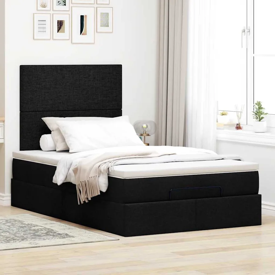 Cadre de lit ottoman avec matelas noir 120x200cm tissu - 3
