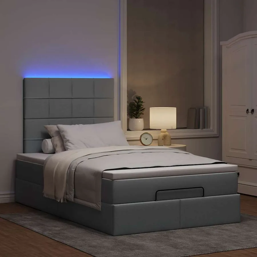 Cadre de lit ottoman et matelas gris clair 120x200 cm tissu - 3