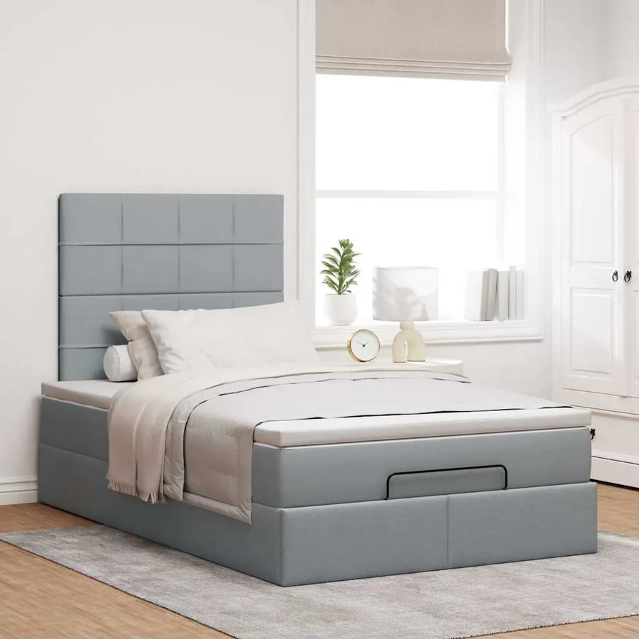 Cadre de lit ottoman et matelas gris clair 120x200 cm tissu - 4