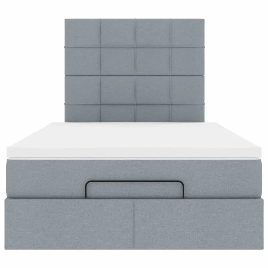 Cadre de lit ottoman et matelas gris clair 120x200 cm tissu - 8