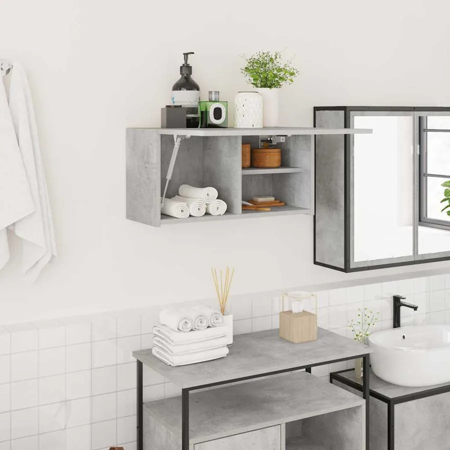 Armoire murale de bain gris béton 60x25x30 cm bois d'ingénierie