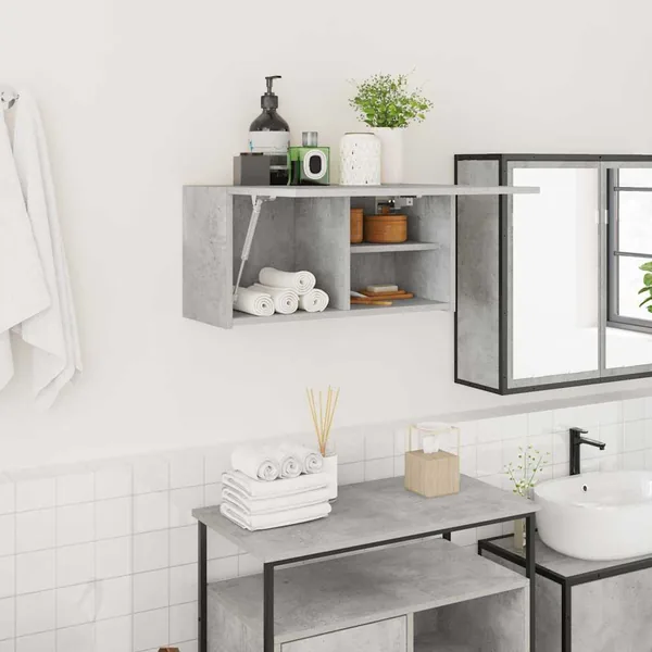 Armoire murale de bain gris béton 60x25x30 cm bois d'ingénierie
