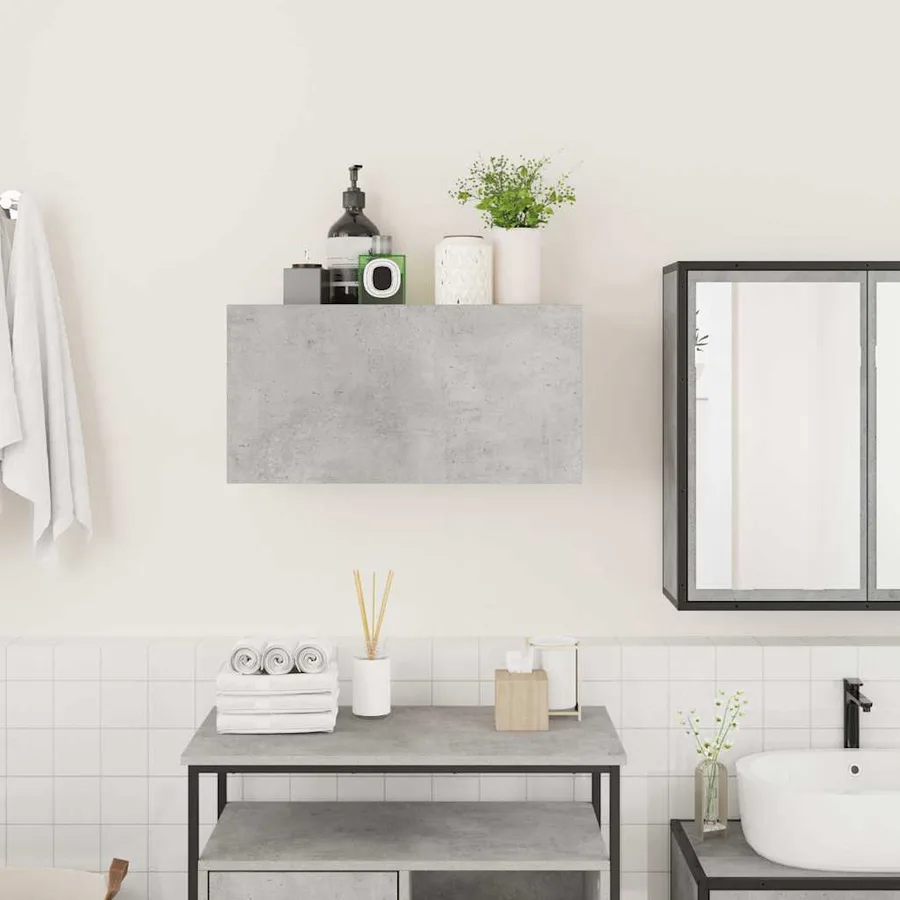 Armoire murale de bain gris béton 60x25x30 cm bois d'ingénierie - 3