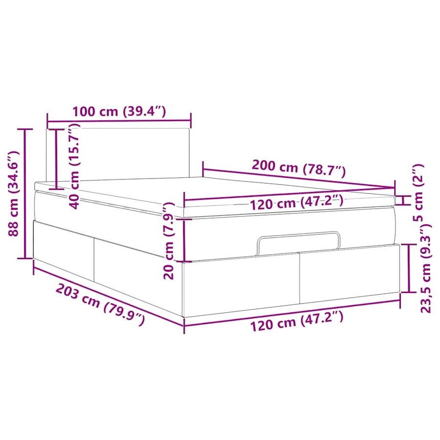 Lit ottoman avec matelas et LED Bleu 120x200 cm Tissu - 18