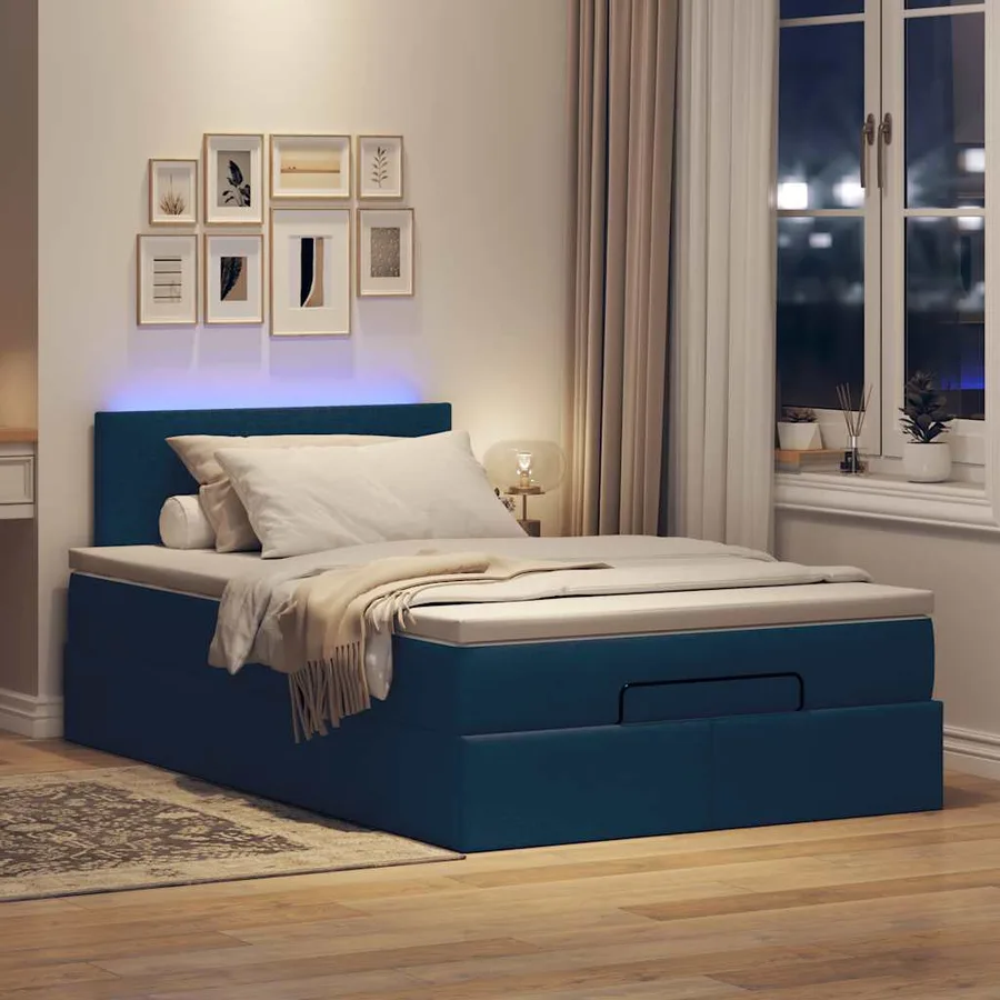 Lit ottoman avec matelas et LED Bleu 120x200 cm Tissu - 3