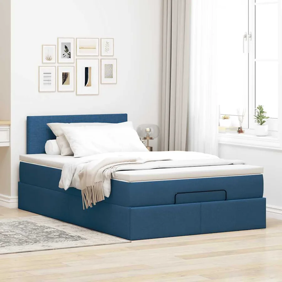 Lit ottoman avec matelas et LED Bleu 120x200 cm Tissu - 4