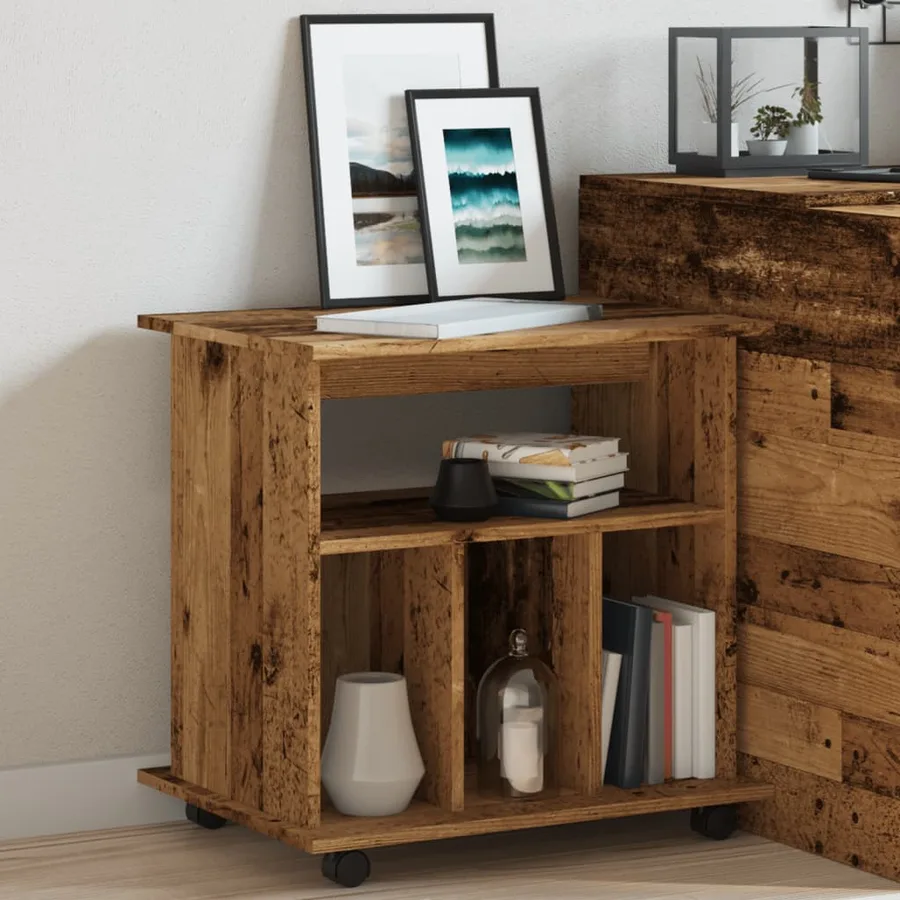 Armoire à roulettes vieux bois 60x45x60 cm bois d'ingénierie - 4