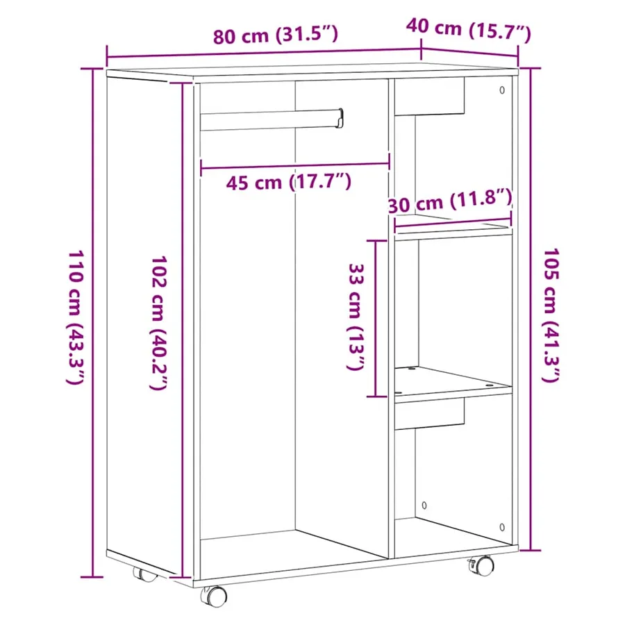 Garde-robe chêne artisanal 80x40x110 cm bois d'ingénierie - 10