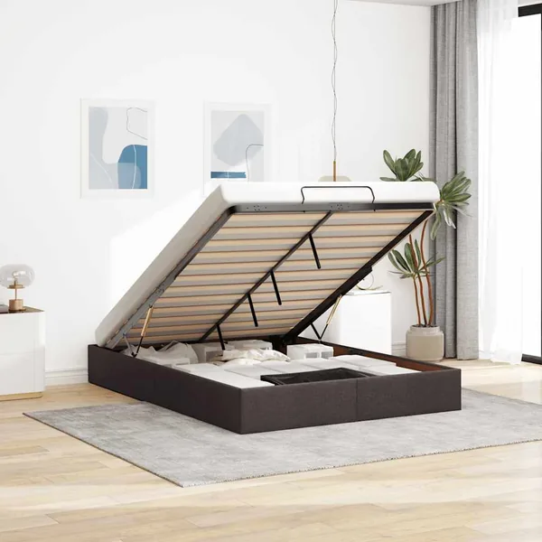 Cadre de lit ottoman sans matelas marron foncé 140x190 cm tissu